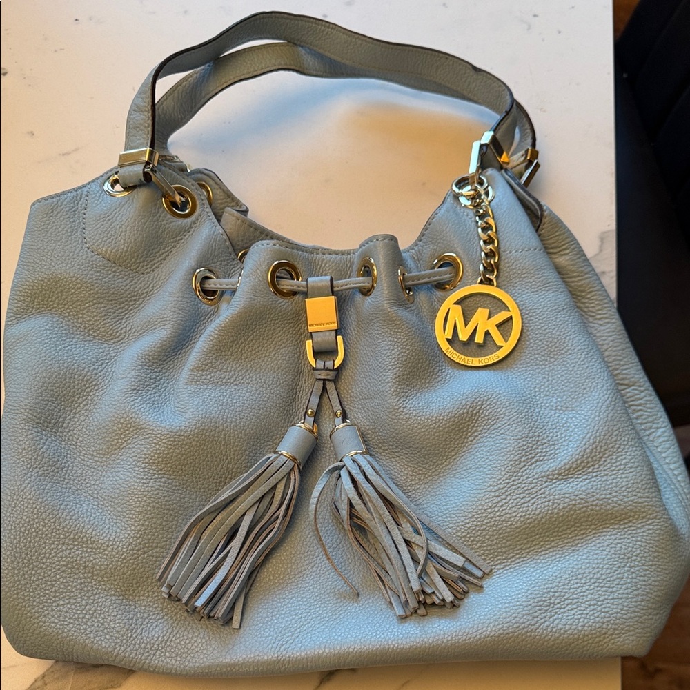 Michael Kors Sky Blue Shoulder Bag with Gold Accents